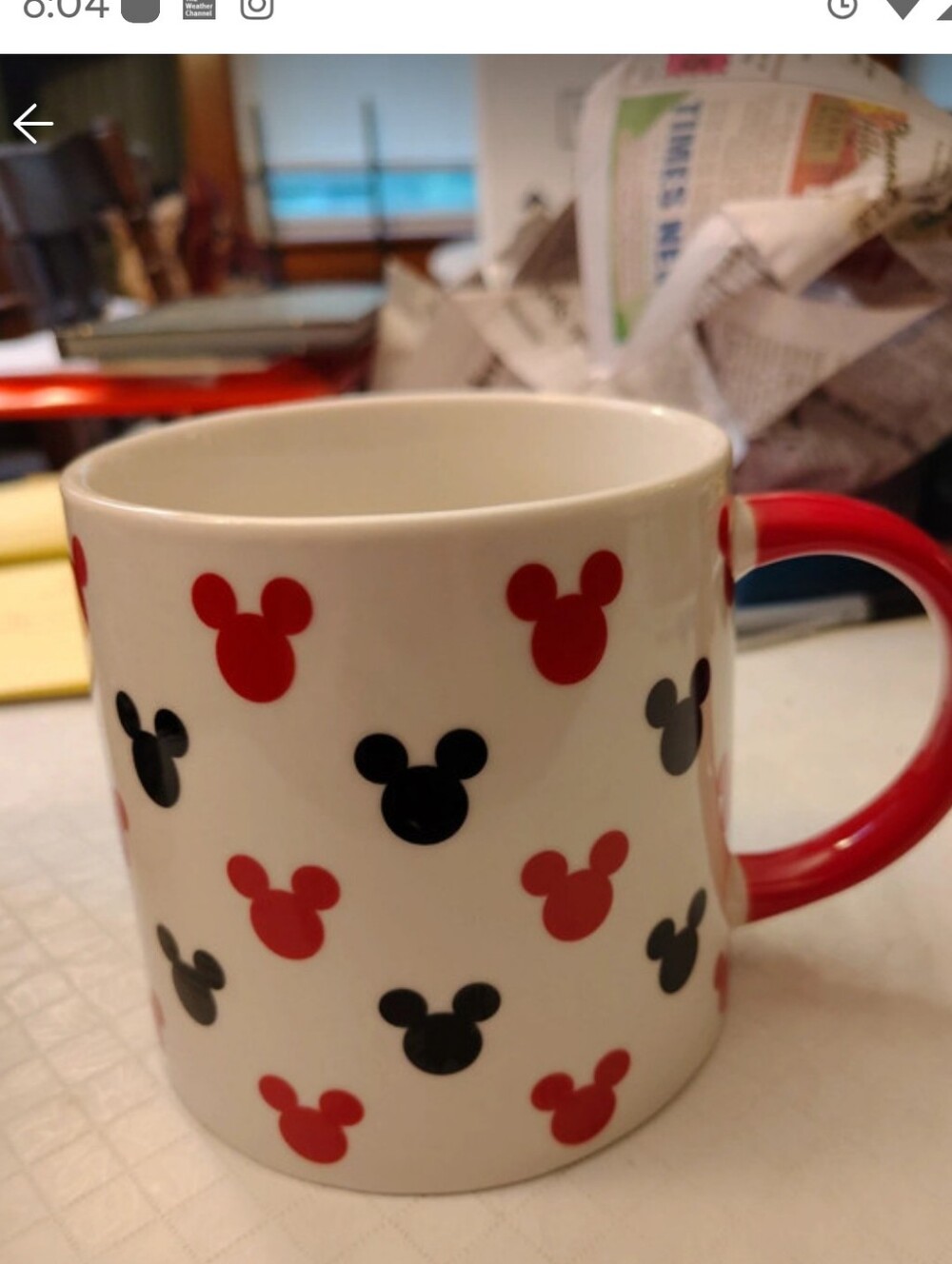 Ceramic Mug with Red and Black Mickey Mouse Character Silhouettes